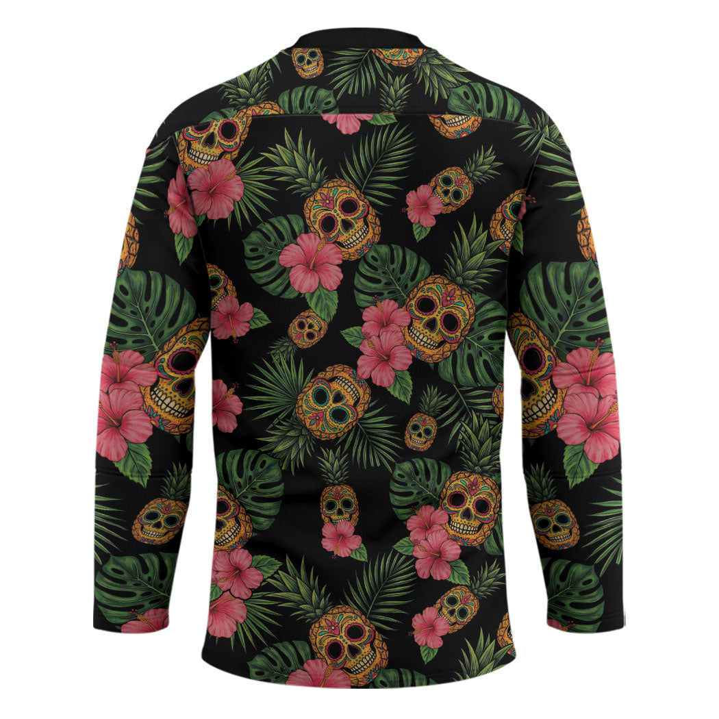 Tropical Calavera Hawaiian Hockey Jersey Sugar Skull Pineapple Hibiscus Floral DT05 - Polynesian Pride
