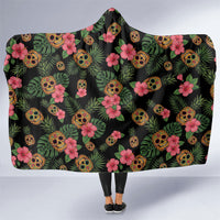 Tropical Calavera Hawaiian Hooded Blanket Sugar Skull Pineapple Hibiscus Floral