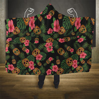 Tropical Calavera Hawaiian Hooded Blanket Sugar Skull Pineapple Hibiscus Floral
