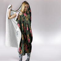 Tropical Calavera Hawaiian Hooded Blanket Sugar Skull Pineapple Hibiscus Floral