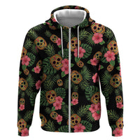 Tropical Calavera Hawaiian Hoodie Sugar Skull Pineapple Hibiscus Floral