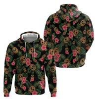 Tropical Calavera Hawaiian Hoodie Sugar Skull Pineapple Hibiscus Floral