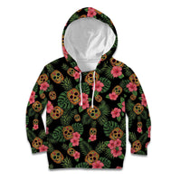 Tropical Calavera Hawaiian Kid Hoodie Sugar Skull Pineapple Hibiscus Floral DT05 Hoodie Black - Polynesian Pride