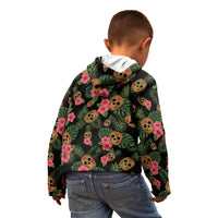 Tropical Calavera Hawaiian Kid Hoodie Sugar Skull Pineapple Hibiscus Floral DT05 - Polynesian Pride