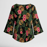 Tropical Calavera Hawaiian Kimono Sleeve Blouse Sugar Skull Pineapple Hibiscus Floral