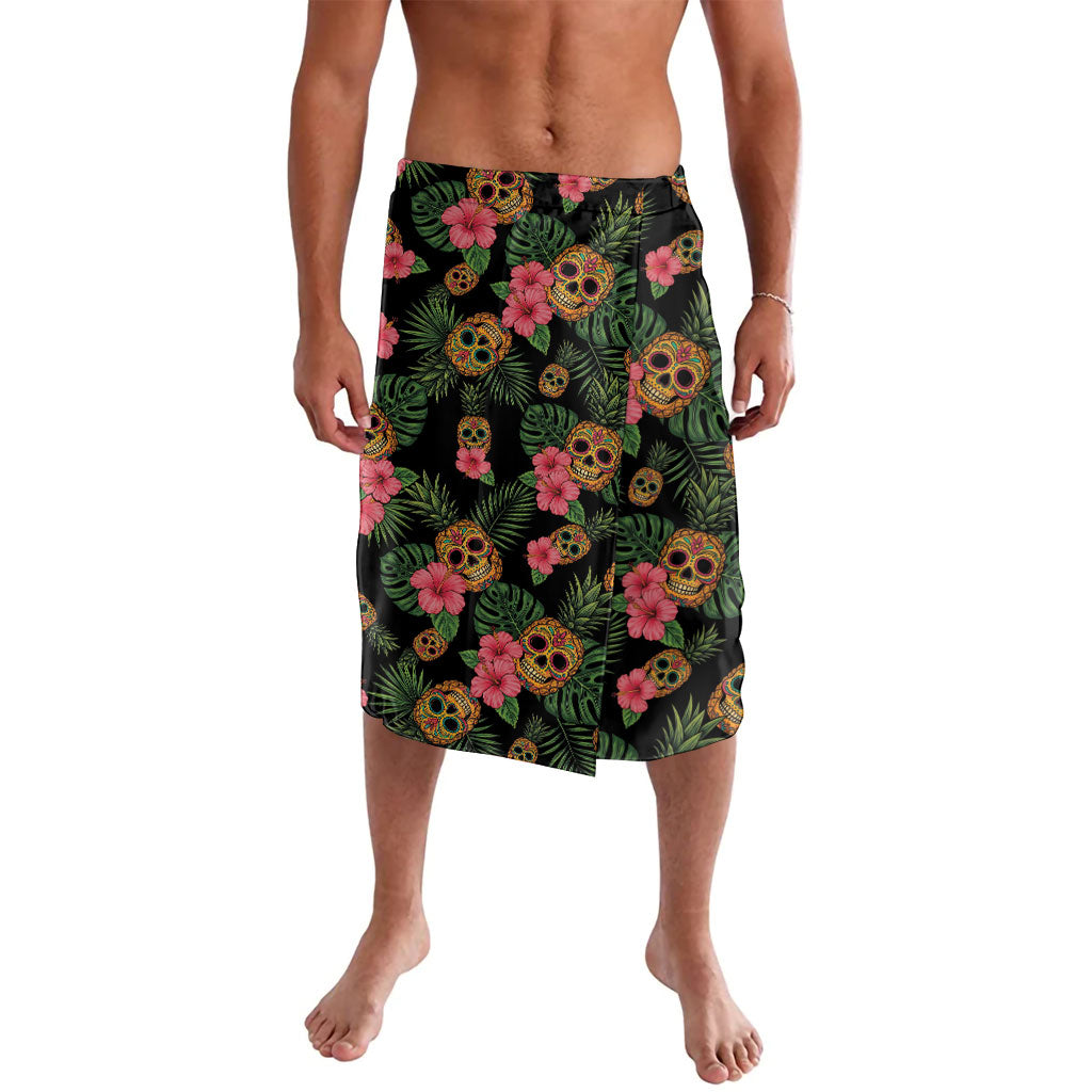Tropical Calavera Hawaiian Lavalava Sugar Skull Pineapple Hibiscus Floral
