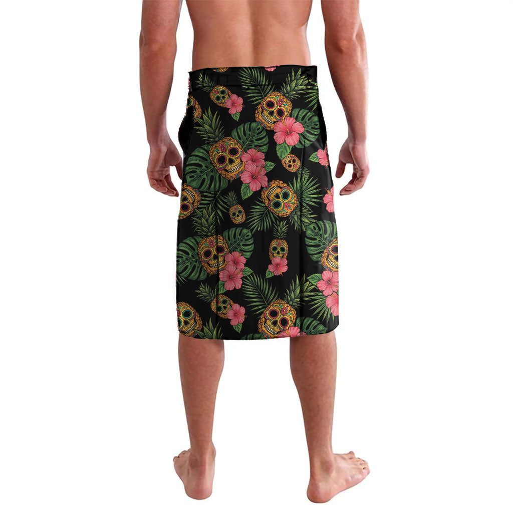 Tropical Calavera Hawaiian Lavalava Sugar Skull Pineapple Hibiscus Floral