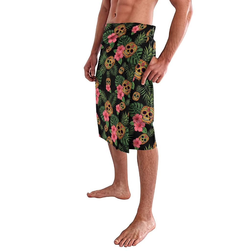 Tropical Calavera Hawaiian Lavalava Sugar Skull Pineapple Hibiscus Floral