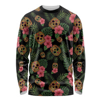 Tropical Calavera Hawaiian Long Sleeve Shirt Sugar Skull Pineapple Hibiscus Floral