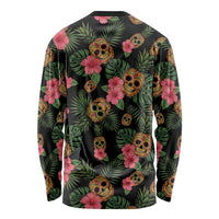 Tropical Calavera Hawaiian Long Sleeve Shirt Sugar Skull Pineapple Hibiscus Floral