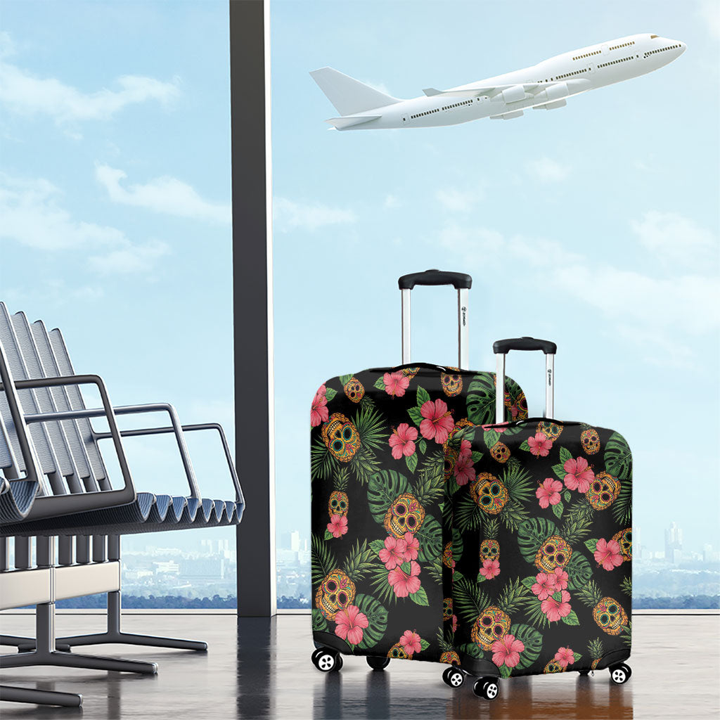Tropical Calavera Hawaiian Luggage Cover Sugar Skull Pineapple Hibiscus Floral DT05 - Polynesian Pride