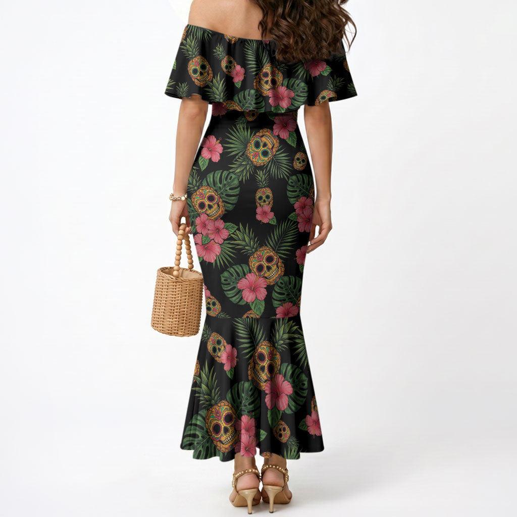 Tropical Calavera Hawaiian Mermaid Dress Sugar Skull Pineapple Hibiscus Floral DT05 - Polynesian Pride