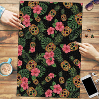 Tropical Calavera Hawaiian Puzzle Sugar Skull Pineapple Hibiscus Floral