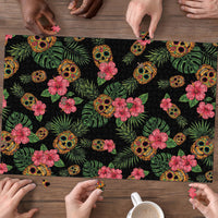 Tropical Calavera Hawaiian Puzzle Sugar Skull Pineapple Hibiscus Floral