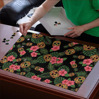 Tropical Calavera Hawaiian Puzzle Sugar Skull Pineapple Hibiscus Floral