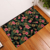 Tropical Calavera Hawaiian Rubber Doormat Sugar Skull Pineapple Hibiscus Floral