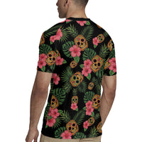 Tropical Calavera Hawaiian Rugby Jersey Sugar Skull Pineapple Hibiscus Floral