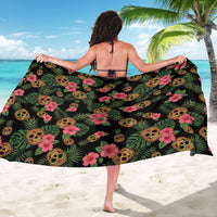 Tropical Calavera Hawaiian Sarong Sugar Skull Pineapple Hibiscus Floral