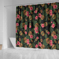 Tropical Calavera Hawaiian Shower Curtain Sugar Skull Pineapple Hibiscus Floral