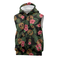Tropical Calavera Hawaiian Sleeveless Hoodie Sugar Skull Pineapple Hibiscus Floral DT05 Black - Polynesian Pride