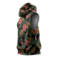 Tropical Calavera Hawaiian Sleeveless Hoodie Sugar Skull Pineapple Hibiscus Floral DT05 - Polynesian Pride