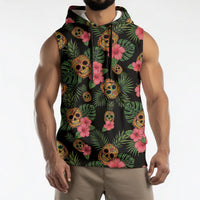 Tropical Calavera Hawaiian Sleeveless Hoodie Sugar Skull Pineapple Hibiscus Floral DT05 - Polynesian Pride