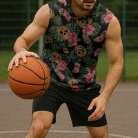 Tropical Calavera Hawaiian Sleeveless Hoodie Sugar Skull Pineapple Hibiscus Floral DT05 - Polynesian Pride
