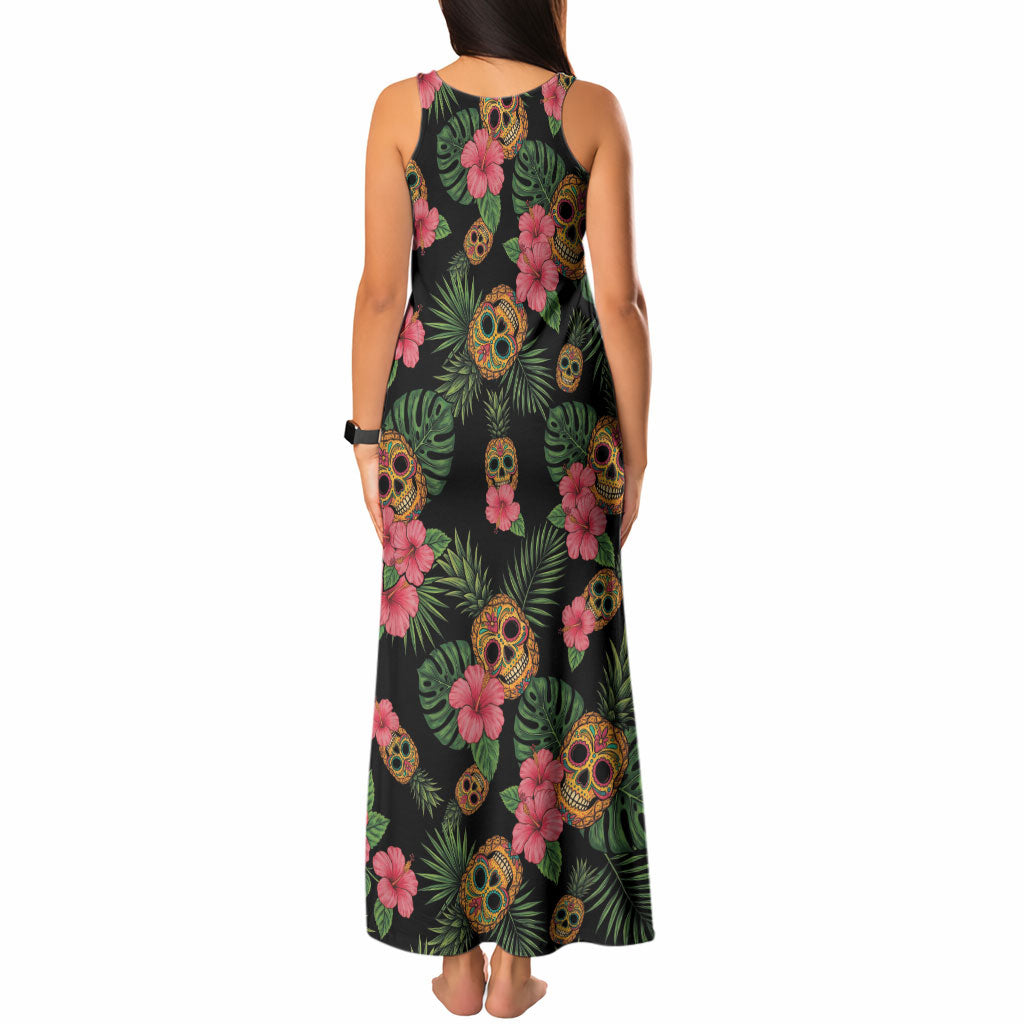 Tropical Calavera Hawaiian Tank Maxi Dress Sugar Skull Pineapple Hibiscus Floral DT05 - Polynesian Pride