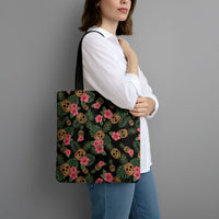 Tropical Calavera Hawaiian Tote Bag Sugar Skull Pineapple Hibiscus Floral