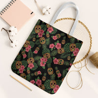 Tropical Calavera Hawaiian Tote Bag Sugar Skull Pineapple Hibiscus Floral