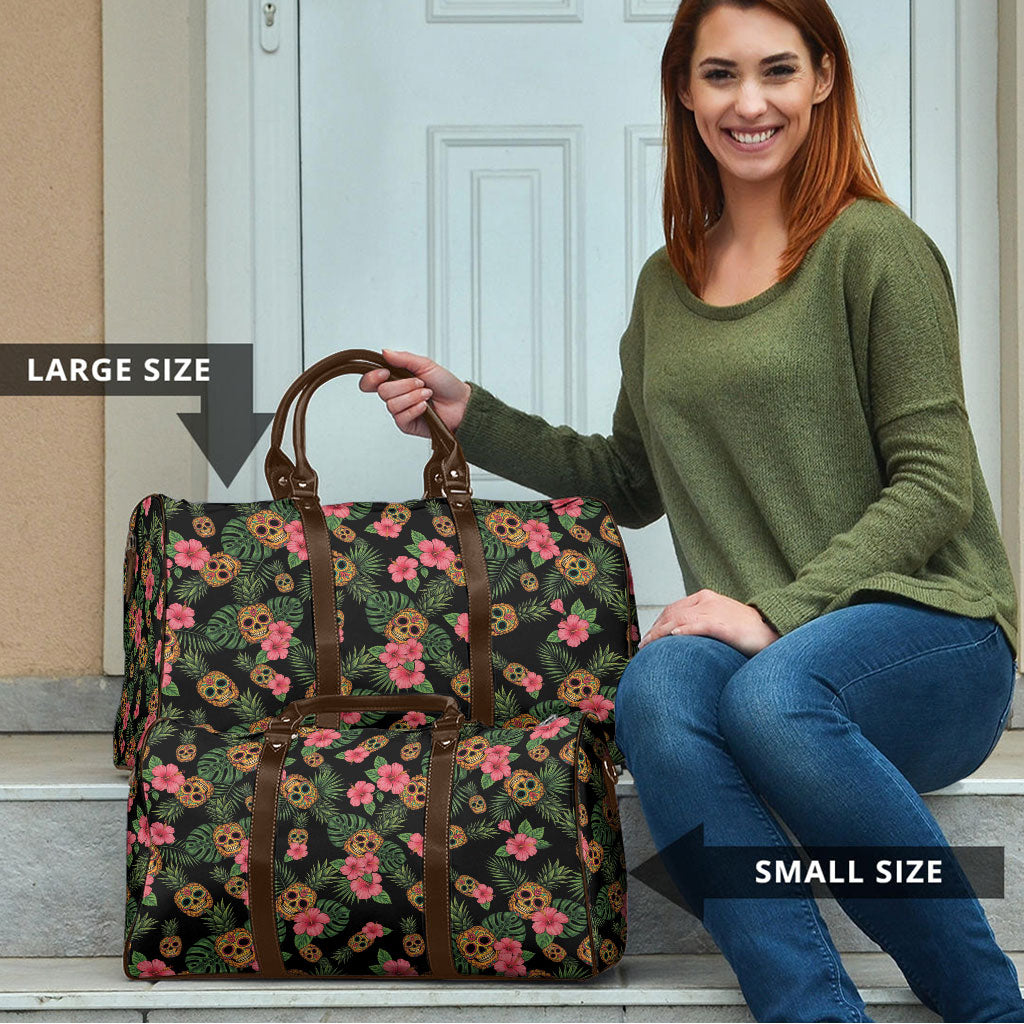 Tropical Calavera Hawaiian Travel Bag Sugar Skull Pineapple Hibiscus Floral