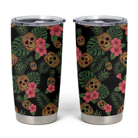 Tropical Calavera Hawaiian Tumbler Cup Sugar Skull Pineapple Hibiscus Floral DT05 Black - Polynesian Pride