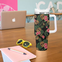 Tropical Calavera Hawaiian Tumbler With Handle Sugar Skull Pineapple Hibiscus Floral