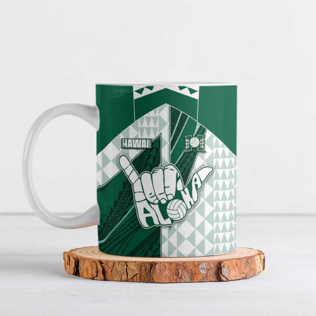 Custom Hawaii Volleyball Ceramic Mug Shaka Aloha Hand DT05 Green - Polynesian Pride