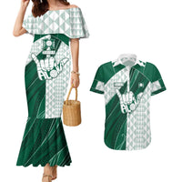 Custom Hawaii Volleyball Couples Matching Mermaid Dress and Hawaiian Shirt Shaka Aloha Hand DT05 Green - Polynesian Pride