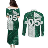 Custom Hawaii Volleyball Couples Matching Puletasi and Long Sleeve Button Shirt Shaka Aloha Hand