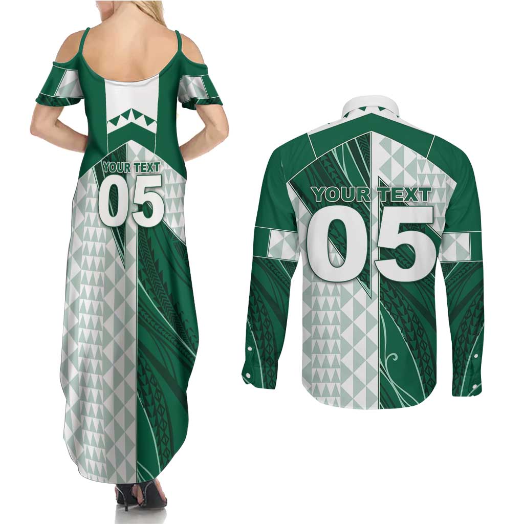Custom Hawaii Volleyball Couples Matching Summer Maxi Dress and Long Sleeve Button Shirt Shaka Aloha Hand