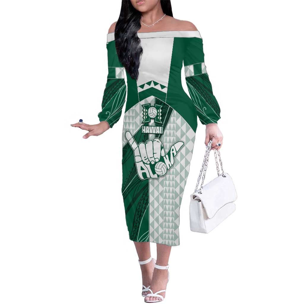Custom Hawaii Volleyball Family Matching Off The Shoulder Long Sleeve Dress and Hawaiian Shirt Shaka Aloha Hand