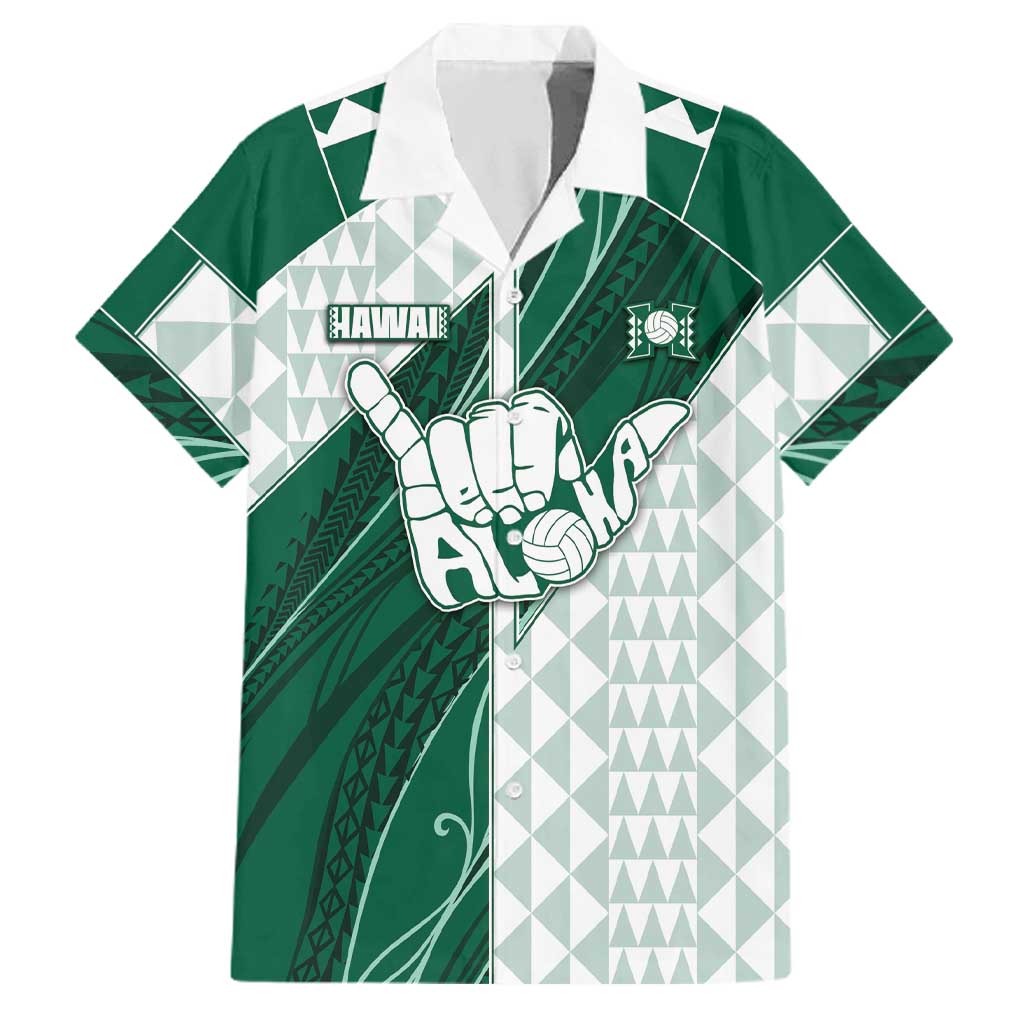 Custom Hawaii Volleyball Family Matching Short Sleeve Bodycon Dress and Hawaiian Shirt Shaka Aloha Hand DT05 Dad's Shirt - Short Sleeve Green - Polynesian Pride