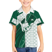 Custom Hawaii Volleyball Family Matching Short Sleeve Bodycon Dress and Hawaiian Shirt Shaka Aloha Hand DT05 Son's Shirt Green - Polynesian Pride