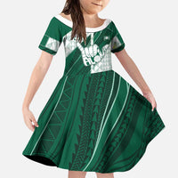 Custom Hawaii Volleyball Family Matching Summer Maxi Dress and Hawaiian Shirt Shaka Aloha Hand DT05 Daughter's Dress Green - Polynesian Pride
