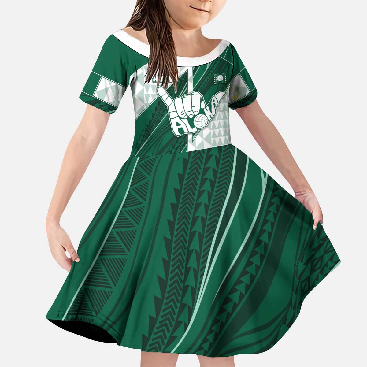 Custom Hawaii Volleyball Kid Short Sleeve Dress Shaka Aloha Hand