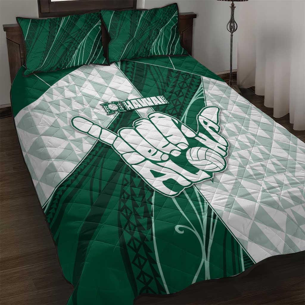 Hawaii Volleyball Quilt Bed Set Shaka Aloha Hand DT05 Green - Polynesian Pride