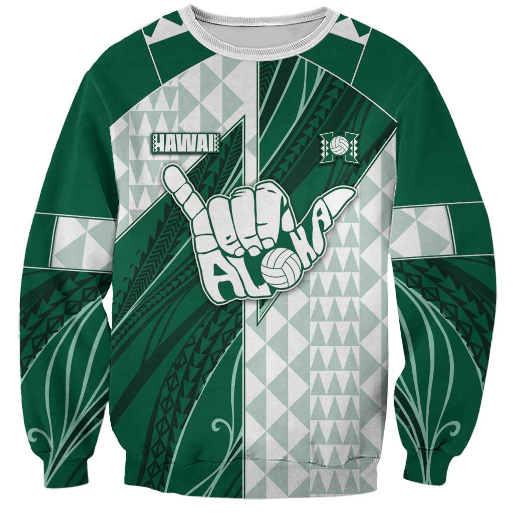 Custom Hawaii Volleyball Sweatshirt Shaka Aloha Hand DT05 Unisex Green - Polynesian Pride