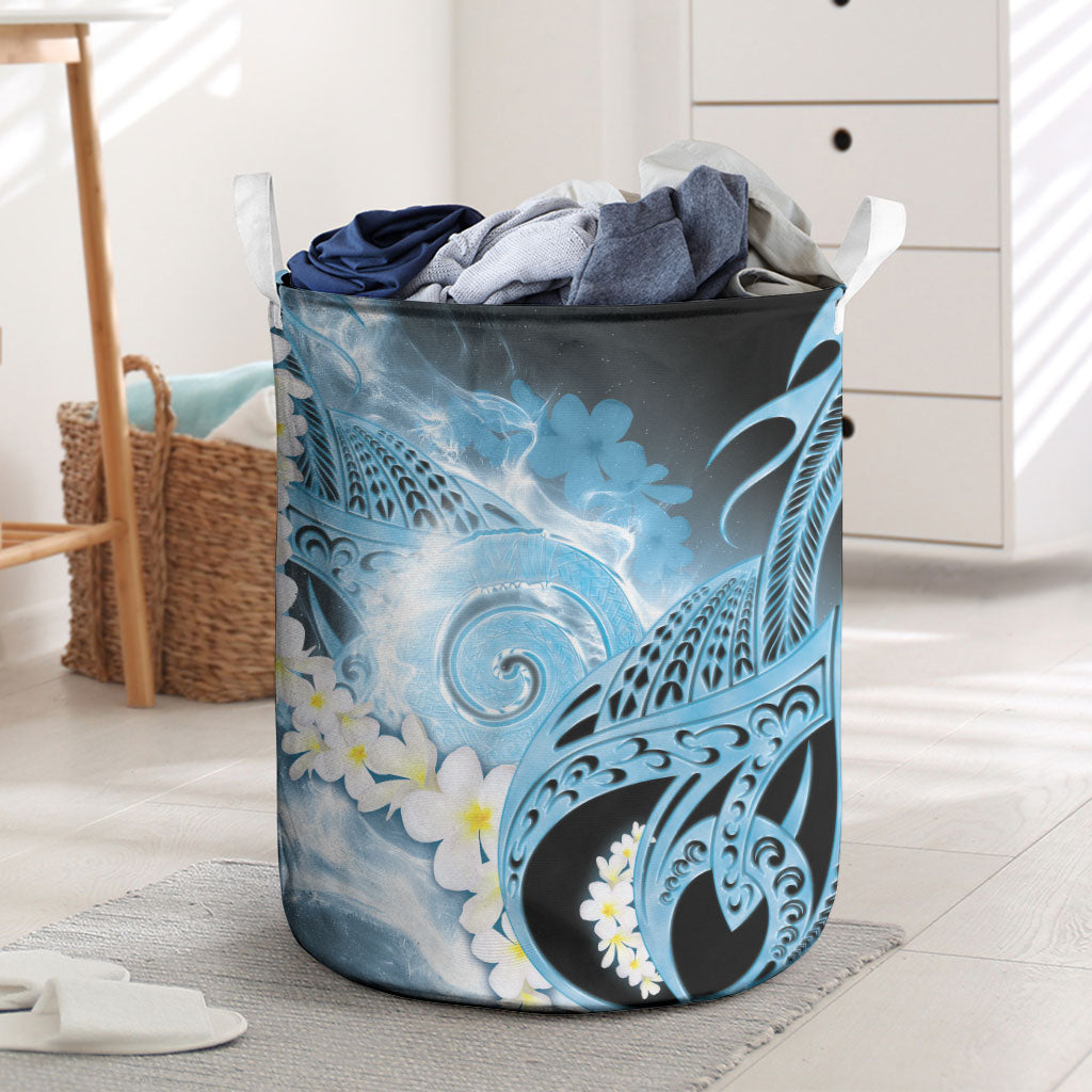 Piko Hawaiian Laundry Basket Blue Galaxy Spiral Plumeria Tribal Patterns
