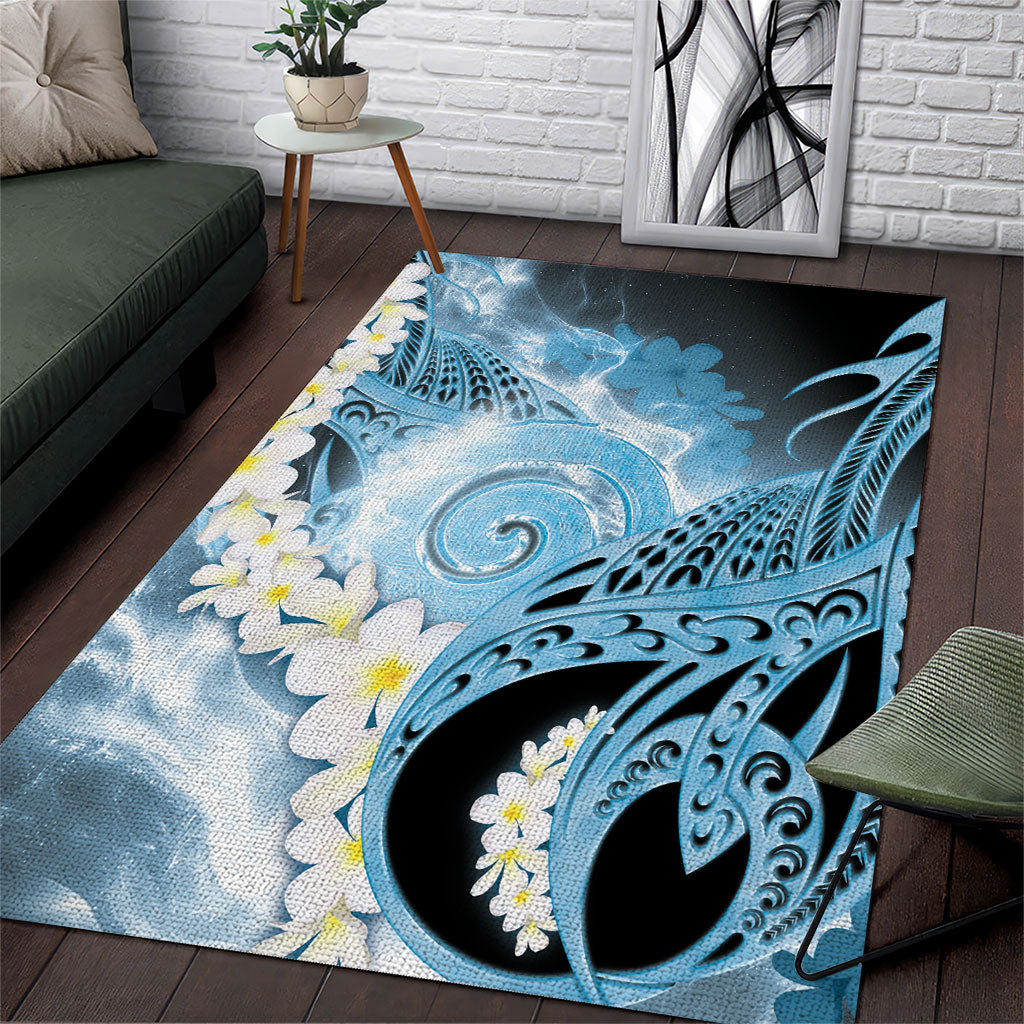 Piko Hawaiian Area Rug Blue Galaxy Spiral Plumeria Tribal Patterns