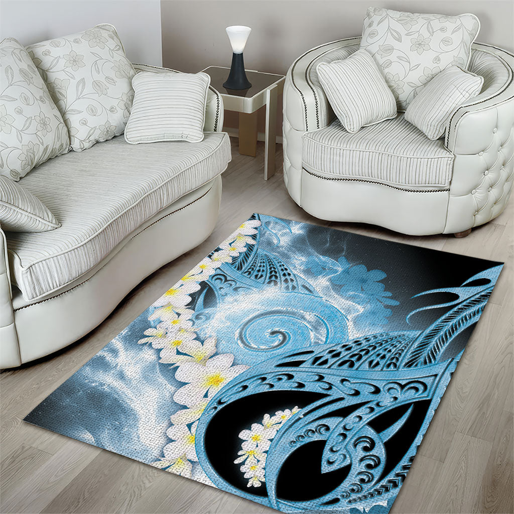 Piko Hawaiian Area Rug Blue Galaxy Spiral Plumeria Tribal Patterns
