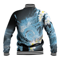 Piko Hawaiian Baseball Jacket Blue Galaxy Spiral Plumeria Tribal Patterns