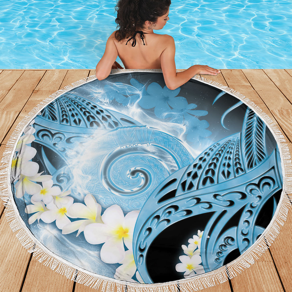 Piko Hawaiian Beach Blanket Blue Galaxy Spiral Plumeria Tribal Patterns