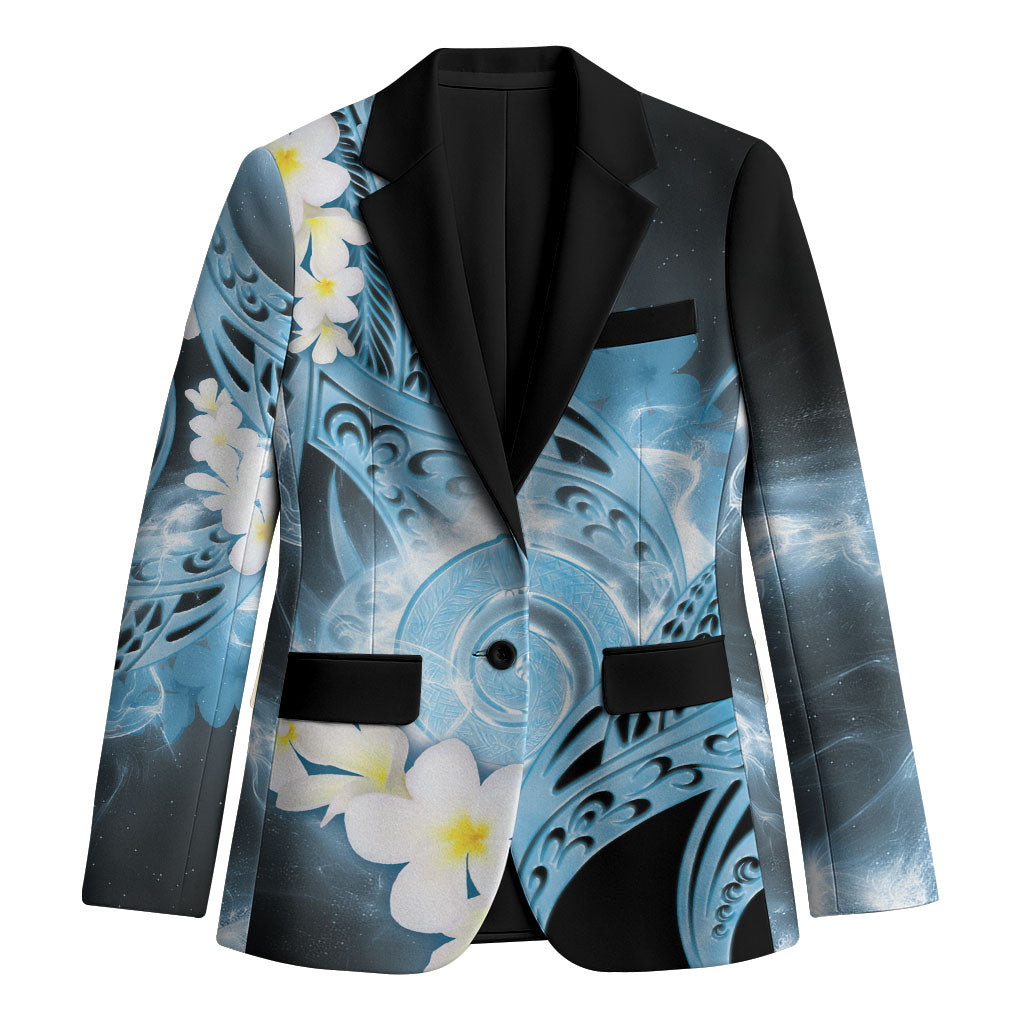 Piko Hawaiian Blazer Blue Galaxy Spiral Plumeria Tribal Patterns